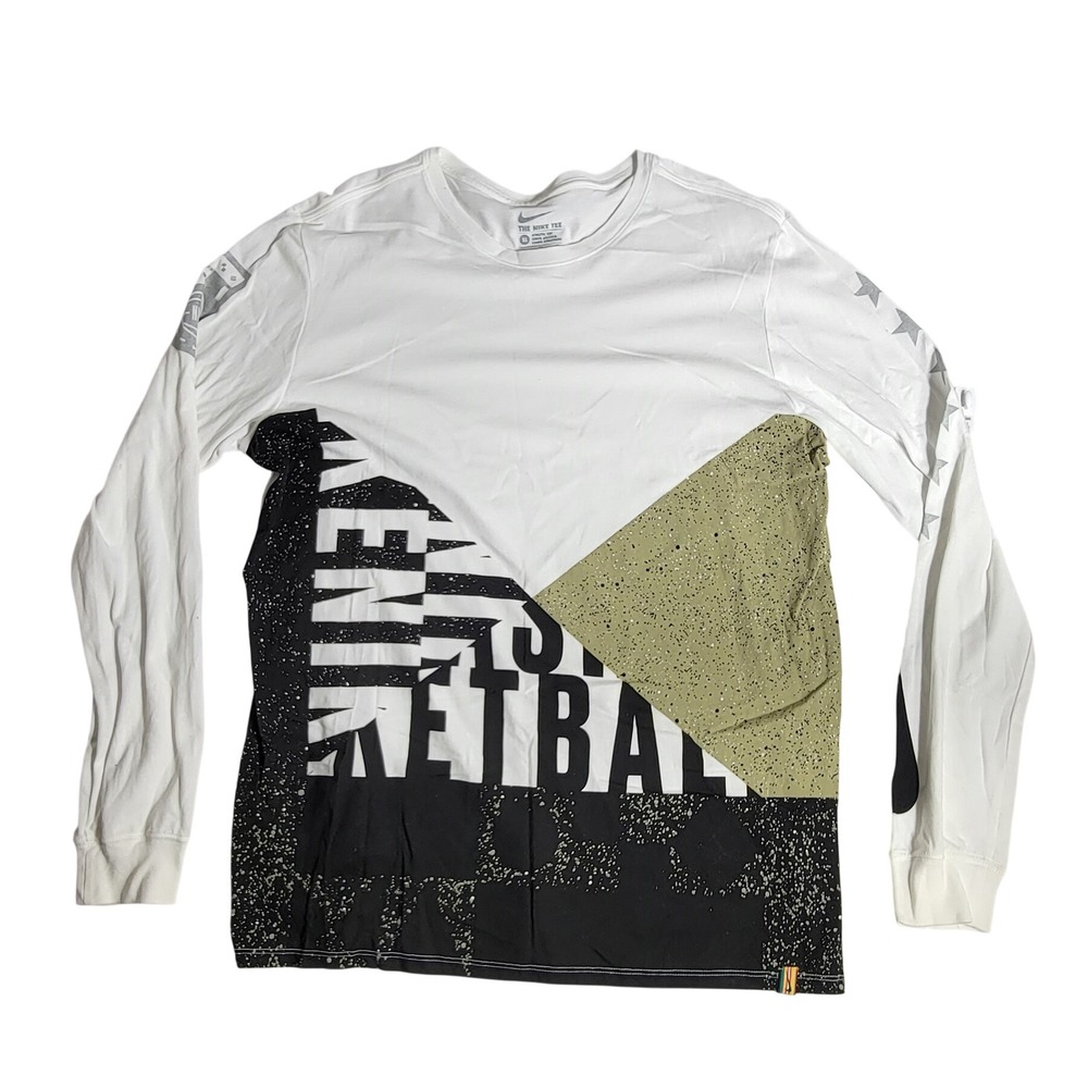 Nike Dri-FIT Basketball Long Sleeve Graphic Tee White Black Olive Mens XL